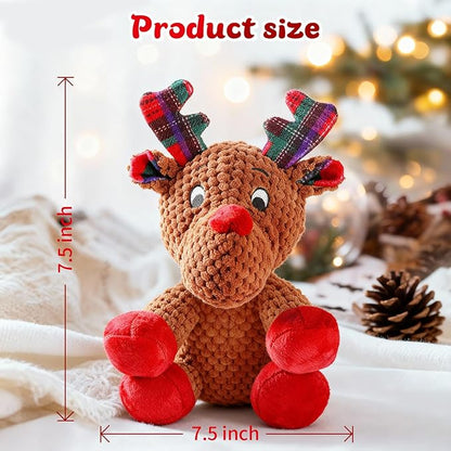 Christmas Dog Toys, Tough Dog Squeaky Toys with Crinkle Paper, Interactive Plush Puppy Chew Toys,Cute Christmas Reindeer Dog Toys, Adorable Dog Gifts for Small, Middle,Large Dogs