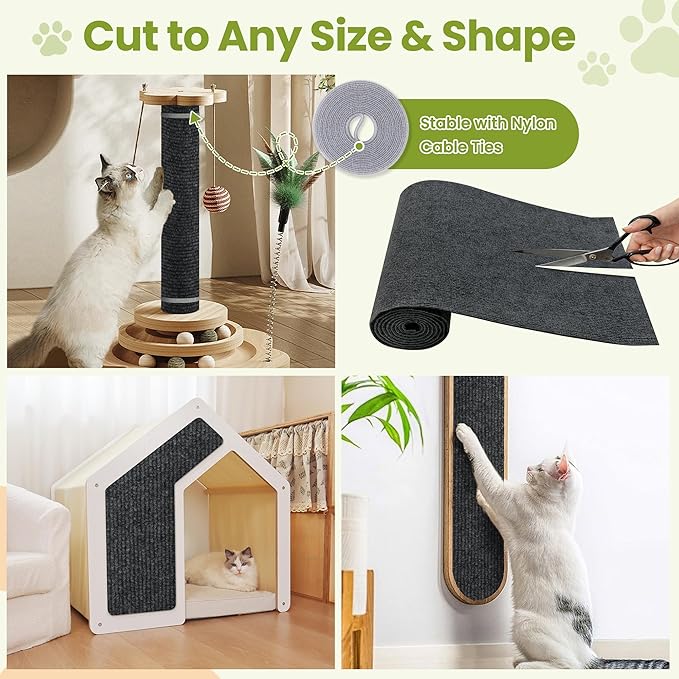 Cat Scratch Couch Furniture Protector, 78.7" x 15.8" Cat Scratcher Pad Deterrent from Cats Claws Scratching, DIY Sisal Carpet Cat Proof Couch Cover Replacement for Indoor Sofa, Wall, Door, Dark Grey