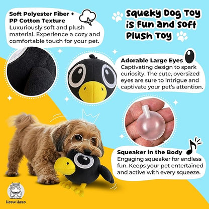 Squeaky Dog Toy for Small & Medium Dogs – Cute Black Crow Plush Dog Toy – Soft Stuffed Animal Puppy Toy with Squeaker for Interactive Play, Safe Durable Plush Toy to Keep Pets Busy – 6.5"