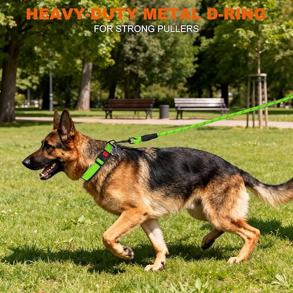Taglory Reflective Dog Collar with Safety Locking Buckle, Soft Neoprene Padded Dog Collar for Large Dogs, Metal D-Ring, Adjustable Nylon Neck Strap for Daily Walking, Training & Running, Green, L