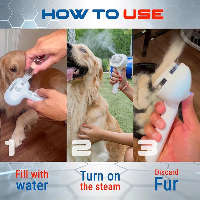 cat steam brush, misty defur comb, steamer hair brushes for indoor cats and other pets (Dogs, rabbit), groomer for shedding, massage, self-cleaning, anti-static, rechargeable grooming tool