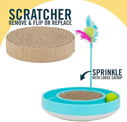 OurPets Wobble Scratch Track Cat Toy - Interactive Cat Toys for Indoor Cats with Ball Track That Rolls; Feather Wand and Scratcher Pad. Great as a Kitten Toy for Self Play to Keep Them Busy