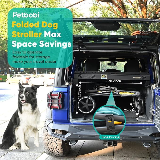 Petbobi Dog Stroller for Large & Medium Dogs - Easy Fold Dual Entry Pet Stroller with One-Foot Brake, All Terrain Wagon Cart with Air Mesh, Ideal for Large Senior Pets up to 80 lbs, Black