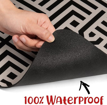 DogBuddy Ultra Absorbent Waterproof Dog Bowl Mat - Non-slip, Machine Washable Food & Water Mat for Dogs (Large, Maze Pattern)