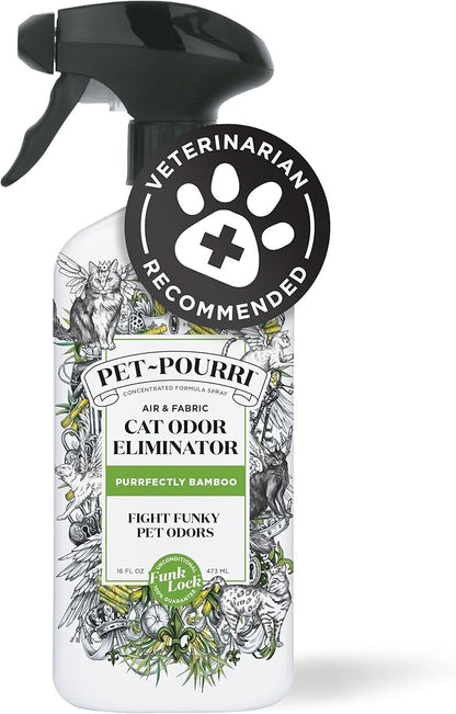 Pet-Pourri Air + Fabric Purrfectly Bamboo Cat & Home Deodorizer Spray, 16 Fl Oz, Up to 800 Uses, Pet Odor Remover with Essential Oils, for Air, Carpet, Urine, Vet Recommended, Bamboo, Jasmine & Pear