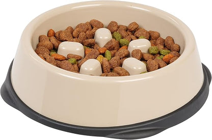 IRIS USA 2 Cups Slow Fedder Dog Bowl, Anti-Choking, Anti-Slip, Easy to Clean, Interactive Puzzle Toy, Healthy Digestion, Short snouted, Dogs Cats & Other Pets, BPA, PVC, Phthalate Free, Beige/Black