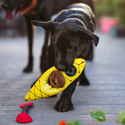 P.L.A.Y. Cute Plush Dog Toys - Camping, Outdoor Themed Durable Squeaker Chew Toy, Great for Puppies & Small, Medium, Large Dogs - Machine Washable, Recycled Materials (Camp Corbin K9 Kayak)