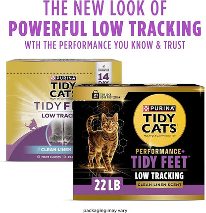 Purina Tidy Cats Performance Plus Tidy Feet Scented Low Tracking Cat Litter, Clumping, Multi-Cat Odor Control Kitty Litter with Clean Linen Scent - 22 lb. Box
