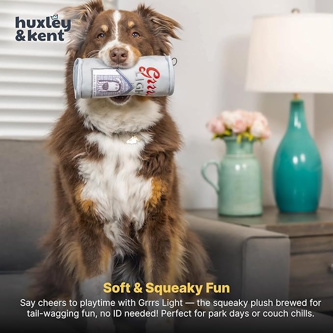 Huxley & Kent Funny Dog Toy w/Squeaker – Power Plush Squeaky Dog Toys for Small, Medium & Large Dogs – Soft Stuffed Animal for Indoor Play & Fetch - Grrrs Light, Large