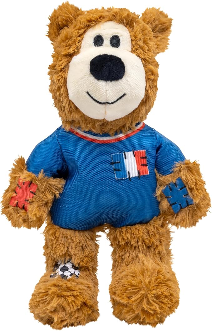 KONG Wild Knots Bear Soccer Player Dog Toy – France – National Team Jersey Inspired – International Tournament Edition – Plush Rope Toy with Squeaker, Medium/Large