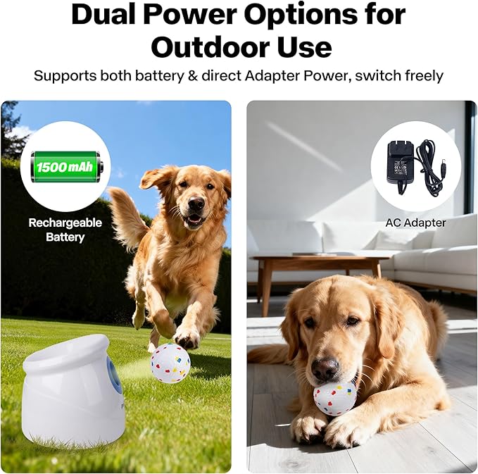 Pet Prime Upgraded Automatic Dog Ball Launcher for Large Dogs,Interactive Rechargeable Dog Ball Thrower Launcher Toy,Adjustable 10-64ft,6PCS 2.5" ETPU Balls & 1 Whistle Included,Outdoor Use