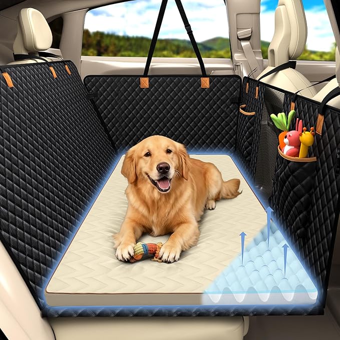 Lekereise Soft Dog Car Mat for Hard Bottom Seat Extender 55.1 x 26.8 inch- Waterproof Washable Dog Car Mat, Orthopedic Egg-Crate Foam Pet Bed, Fits Most Hard Bottom Dog Car Beds/SUVs/Trucks-Beige