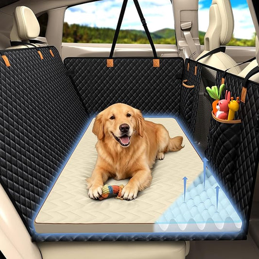 Lekereise Soft Dog Car Mat for Hard Bottom Seat Extender 55.1 x 26.8 inch- Waterproof Washable Dog Car Mat, Orthopedic Egg-Crate Foam Pet Bed, Fits Most Hard Bottom Dog Car Beds/SUVs/Trucks-Beige