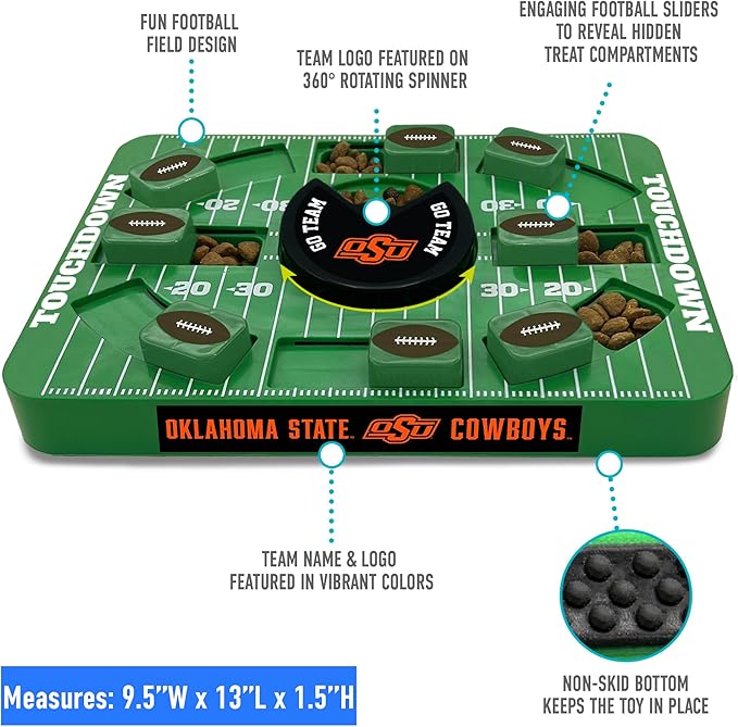 Pets First NCAA Oklahoma State Large Puzzle Toy, New Size, Interactive Dog Treat & Slow Feeding Toy