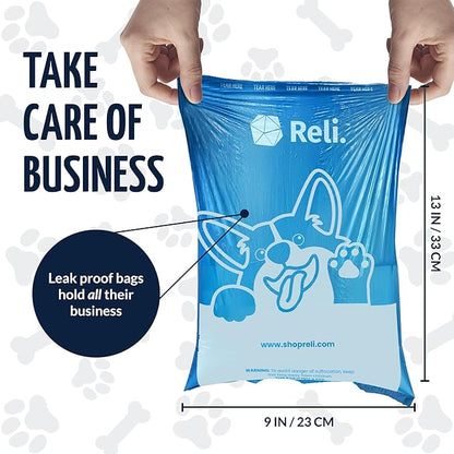 Reli. Biodegradable Dog Poop Bags Rolls (1200 Pack, 80 Rolls) | 9"x13" Poop Bags | Unscented, Leak Proof Oxobiodegradable Pet Waste Clean Up | Blue Eco-Friendly | 2 Leash Clip Holders Included