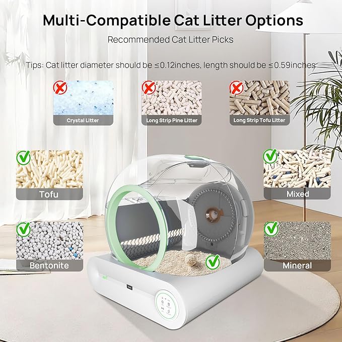 Self Cleaning Litter Box, 2026 Upgraded Automatic Cat Litter Box, Includes 2 roll Liners, 68L+9L Large Capacity Box Robot, Suitable for Medium Cats and Kittens, APP Control - Green