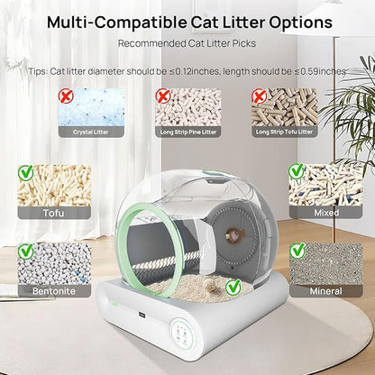 Self Cleaning Litter Box, 2026 Upgraded Automatic Cat Litter Box, Includes 2 roll Liners, 68L+9L Large Capacity Box Robot, Suitable for Medium Cats and Kittens, APP Control - Green