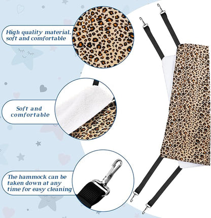 Jetec 2 Pieces Reversible Cat Hanging Hammock Soft Breathable Pet Cage Hammock with Adjustable Straps and Metal Hooks Double Sided Hanging Bed for Small Dogs Rabbits(Leopard and Dot,M)