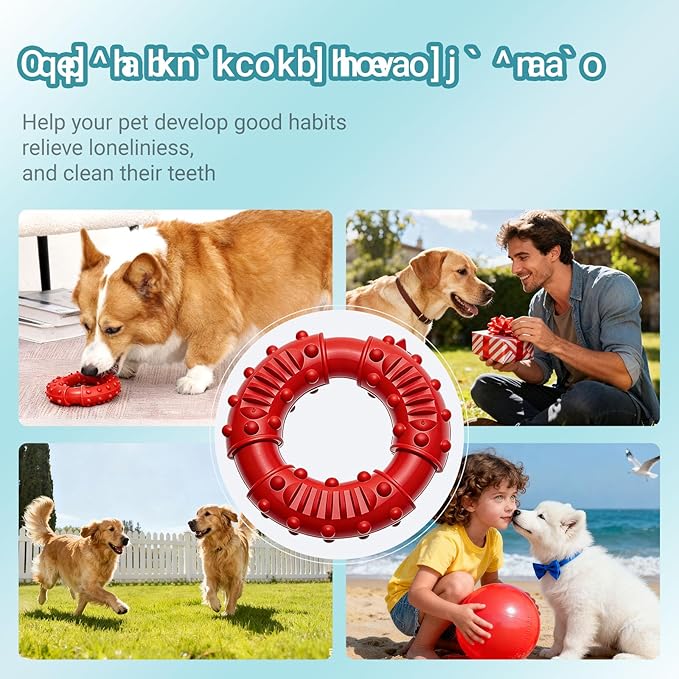 Natural Rubber Indestructible Dog Chew Ring Toys, Interactive Dog Toys for Aggressive Chewers,Dental Teething Training Toys with Textured Nodules, Durable Pet Dog Toy for Boredom (Red)