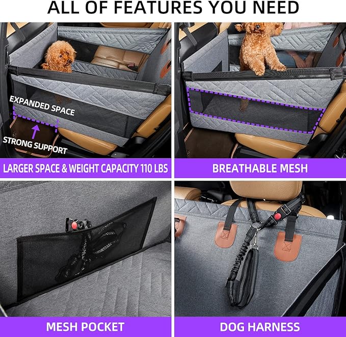 TKYZ Medium Dog Car Seat,Back Seat Extender for Dogs,Waterproof Large Dog Seat Cover for Backseat, Pet Bed for Car Hammock(Grey-s)