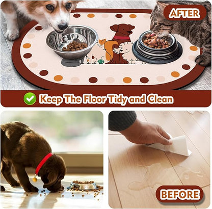 Dog Feeding Mat 24''x16'', Absorbent Pet Food Mat, No Stains Quick Dry Pet Water Mat Protect Floor, Cat Dog Water Bowl Mat for Messy Drinkers, Non-Slip Rubber Base Pet Placemats for Food and Water