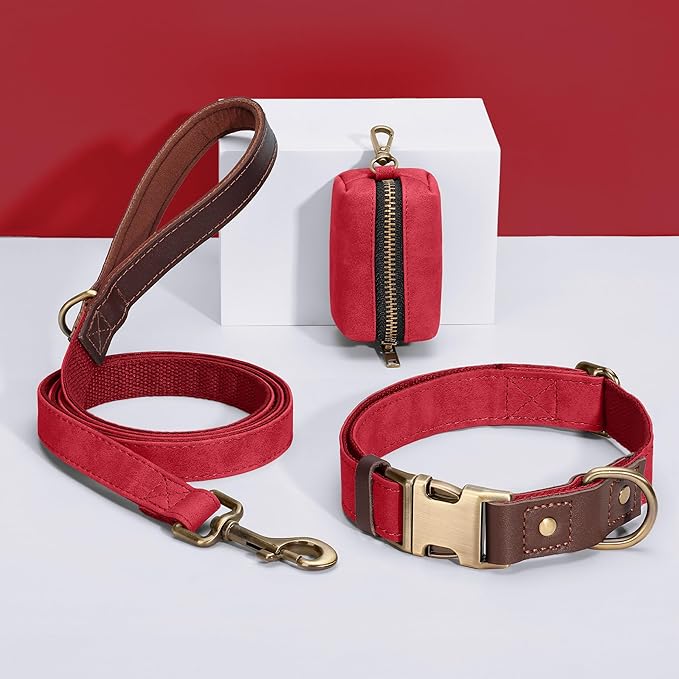 Didog Soft PU Leather Dog Collar for Large Dogs,Classic Adjustable Wide Dog Collars with Quick Release Metal Buckle,Easy Clean and Comfortable with Nylon Lining,Red,XL Neck 20-27", Width 1.2"