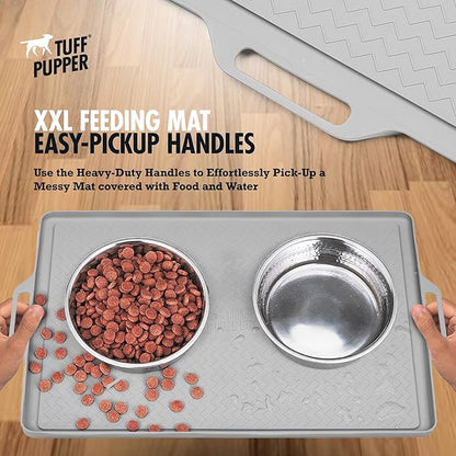 Tuff Pupper 28x20 Large Dog Feeding Mat for Food and Water | Dog Food Mats for Floors | Waterproof Dogs Water Bowl Mats | Dogs Placemats Pet Food-Mat | Silicone Feeding Mat for Cats and Cat Bowls