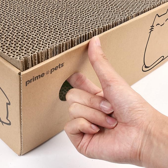 PrimePets Cat Scratcher, Wide Cat Scratch Pad with Box, 5 Pack, XL Reversible Scratcher Cardboard for Indoor Cats, 17x13x5'' Kitty Bed Scratching Board with Catnip, Convenient Replacement Hole Design