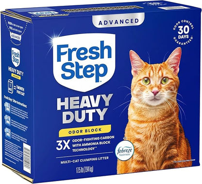 Fresh Step Heavy Duty Odor Block Advanced Multi Cat Clumping Litter with Febreze, 52.5 lb (Package May Vary),(17.5lb Pack x 3)