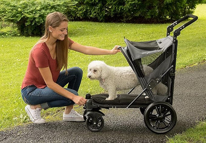 Pet Gear NO-Zip Pet Stroller with Dual Entry, Push Button Zipperless Entry for Single or Multiple Dogs/Cats, Pet Can Easily Walk In/Out, Gel-Filled Tires, Dark Platinum, Excursion