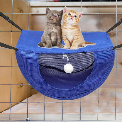 Cat Hanging Bed and Cage Hammock Breathable Mesh Pet Rest Hanging Bed for Cats, Blue Medium, Washable Summer Kitten Sleeping Nest