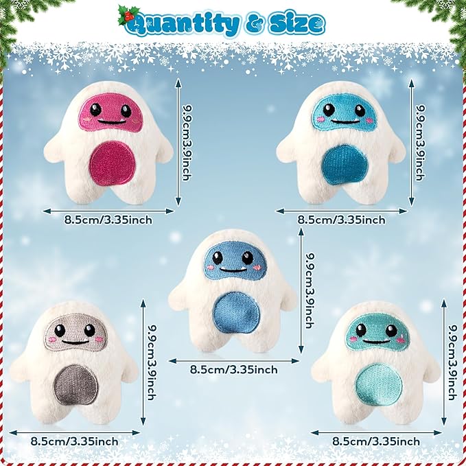 MALLMALL6 Snow Monster Catnip Toys - 5Pcs Funny Catmint Interactive Cat Toy for Indoor Kitten, Soft Plush with Cute Expression Supplies, Kitty Teething Chew Toy Set Xmas Gifts for Cat Lover