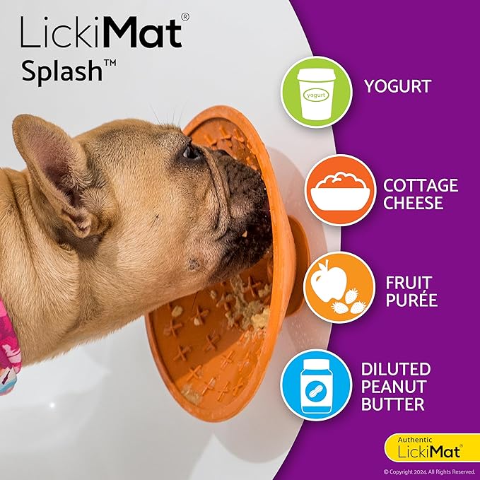 LickiMat Splash, Dog Slow Feeder Bowl Lick Mat, Boredom Anxiety Reducer, Sticks to Smooth Surface; Perfect for Food, Treats, Yogurt, or Peanut Butter. Fun Alternative to Slow Feed Dog Bowl, Turquoise