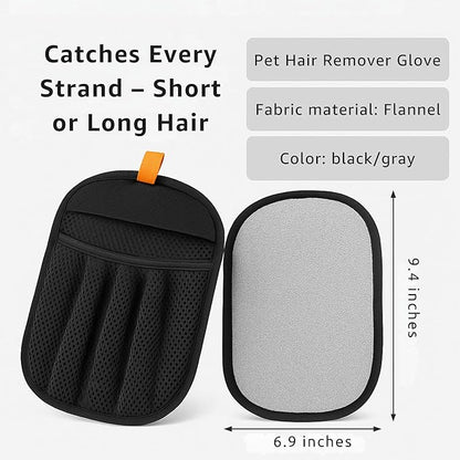 Pet Hair Remover Glove for Cats & Dogs - Electrostatic Pet Long/Short Fur Cleaning Mitt - Use on Carpet, Furniture, Clothes - Roller & Tape Alternative - Reusable & Washable