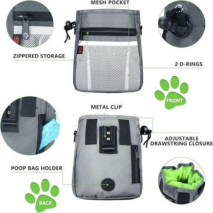 Dog Treat Pouch - 3 Ways to Wear Treat Pouches for Pet Training and 2 Pieces Clicker Taining for Dogs, Dog Training Treat Pouch Bag and Dog Clicker for Training with Waist Belt Shoulder Strap - Grey