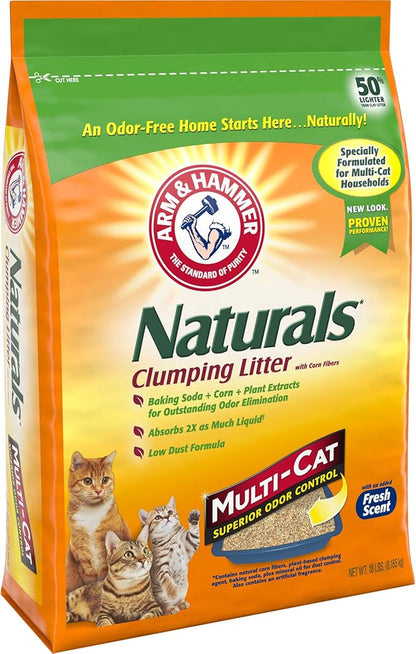 ARM & HAMMER Naturals Clumping Cat , Litter Odor Control, Multi Cat Litter, 18 lb. Bag