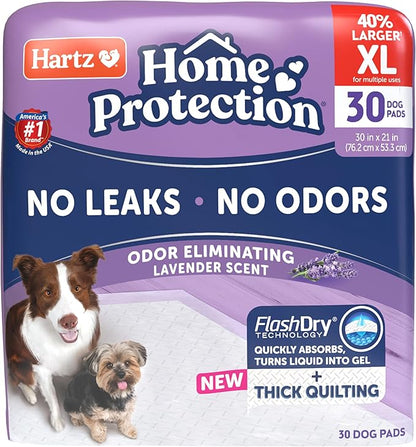 Hartz Home Protection Super Absorbent Odor Eliminating Lavender Scented No Leak Dog Pads,XL 30 count