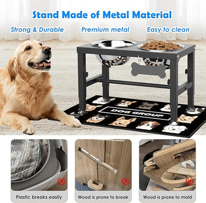 SHAINFUN Elevated Dog Bowls with Mat for Medium Large Dogs, Raised Dog Bowl Stand with 2 Stainless Steel 58oz Bowls, Tall Dogs Food Water Bowl Holder