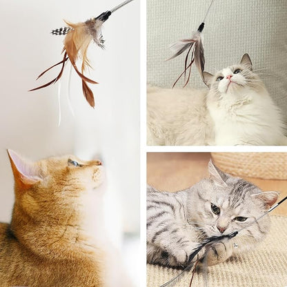 SONGWAY Cat Feather Wand Toy - Cat Teaser Toy Wand with 4 Flexible Spring Feather Refills, Interactive Cat Toys for Indoor Cats Kitten