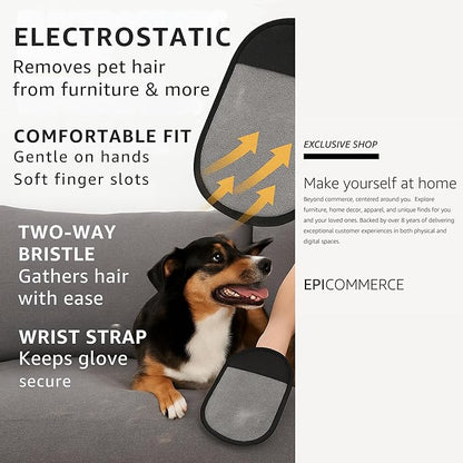 Pet Hair Remover Glove for Cats & Dogs - Electrostatic Pet Long/Short Fur Cleaning Mitt - Use on Carpet, Furniture, Clothes - Roller & Tape Alternative - Reusable & Washable