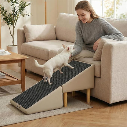 Dog Ramps, Foldable 2-in-1 Wooden Pet Steps, 23 Incline Foldable Dog Ramp Ottoman, Solid Wood Anti-Slip Pet Ramp, Split Ottoman Design, Foldable Pet Steps for Large and Small Cats & Dogs