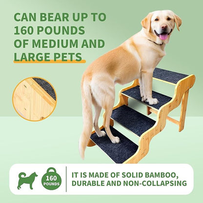 Dog Steps for Bed,Dog Stairs for Large & Oldder Dogs,Bamboo Pet Stairs for High Beds Cars Couch,Stable & Sturdy Can Supports Pet Up to 160 Lbs,4-Steps 20" High