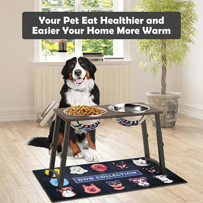 Raised Dog Bowl with Spill-Proof Mat, 4 Adjustable Heights, Two 3000ML Stainless Steel Bowls with Slow Feeder, Elevated Food & Water Bowls for Medium, Large, and Extra Large Dogs
