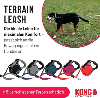 Alcott Kong Terrain Retractable Dog Leash, Medium, Grey, 16' Long.