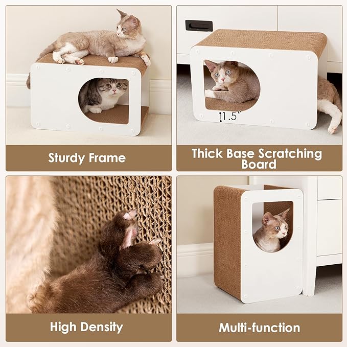 EHEYCIGA Cardboard Cat Scratcher House, 17-Inch Corrugated Cat Scratcher for Indoor Cats, Kitten Scratching Board Pad, White