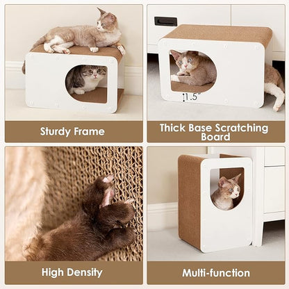 EHEYCIGA Cardboard Cat Scratcher House, 17-Inch Corrugated Cat Scratcher for Indoor Cats, Kitten Scratching Board Pad, White