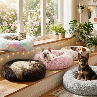 Love's cabin 20in Cat Beds for Indoor Cats - Cat Bed with Machine Washable, Waterproof Bottom - Dark Brown Fluffy Dog Pet Calming Cushion Bed for Joint-Relief and Sleep Improvement