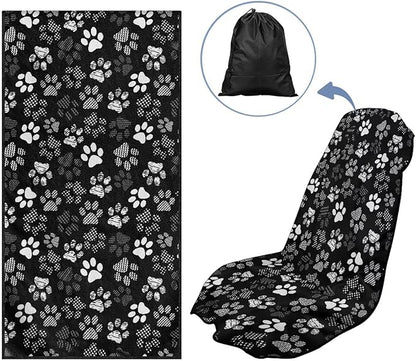 SEANATIVE White Dogs Paw Car Drying Towels & Seat Protectors - Heavy-Duty Absorber Towel for Car Wash Car Seat Covers, Post-Workout & Dog Owners (33.1" x 60.67")