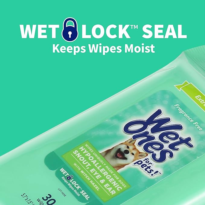 Wet Ones for Pets Extra Gentle Dog Wipes with Witch Hazel for Snout, Eye, Ear - Fragrance-Free Wipes for Dogs with Wet Lock Seal, 30 Count - 24 Pack