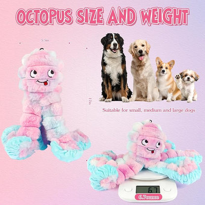 Tough Octopus Dog Toy, Interactive Squeaky & Crinkle Tug of War Toy for Aggressive Chewers, Large Durable Plush Chew Toys to Keep Dogs Busy- Crinkle Octopus, Large (Pink)